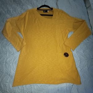 Medium Fenini Asymmetric Neckline Mustard Yellow Blouse with Pocket